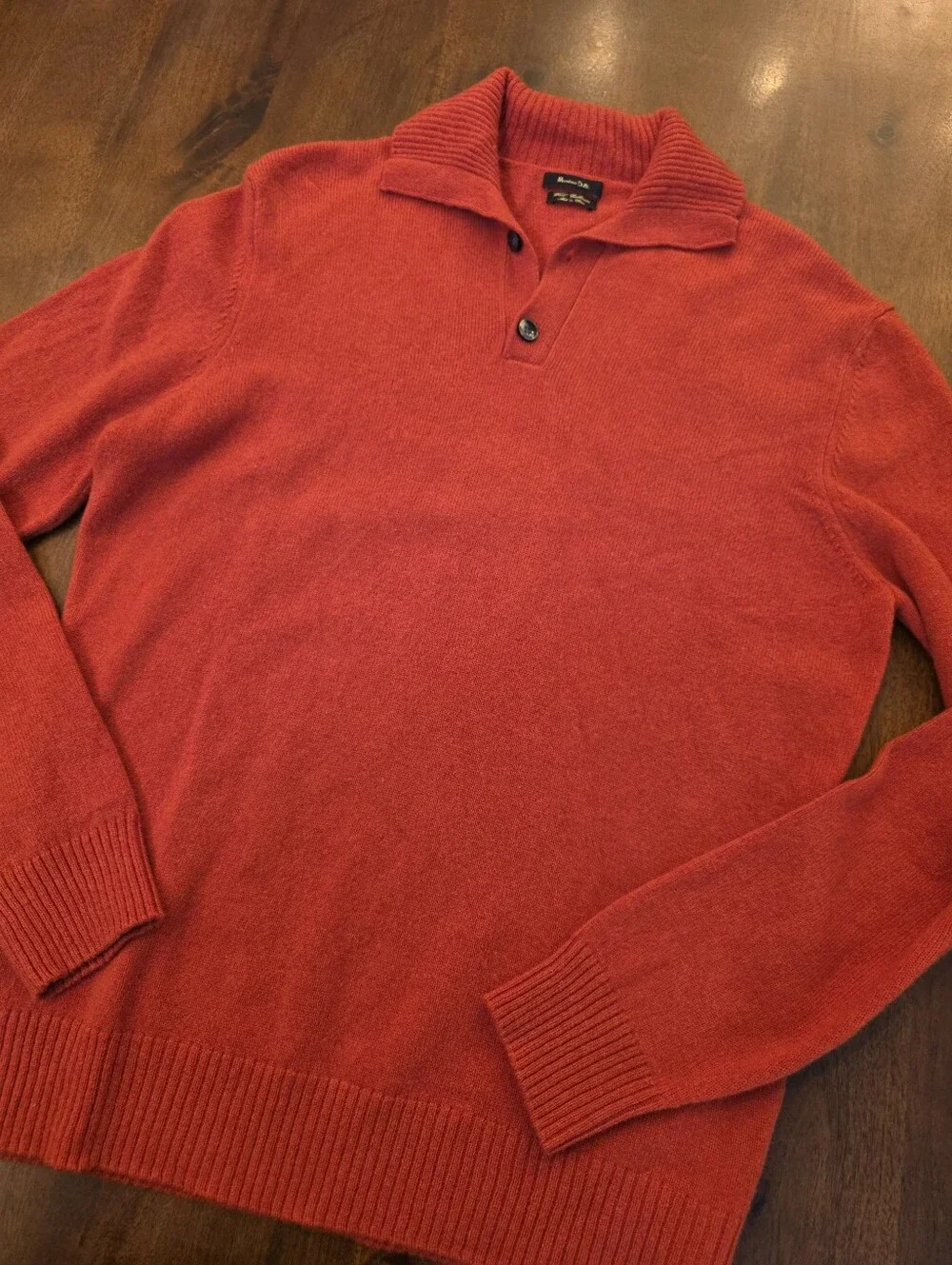 MASSIMO DUTTI Pumpkin Orange Button Collared Polo Sweater Size M Wool Cashmere